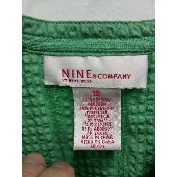 VTG Nine & Company Womens Top Size 12 Green Textured Tie Back 3/4 Sleeve Preppy - Picture 5 of 10